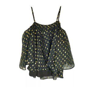 Gianni Bini Blouse Black Gold Dot Women’s Top M Off the Shoulder Spaghetti Strap